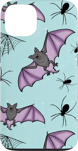 Vista 7 de iPhone 16 lindo vampiro murciélago decoración de Halloween para niñas púrpura y menta caso