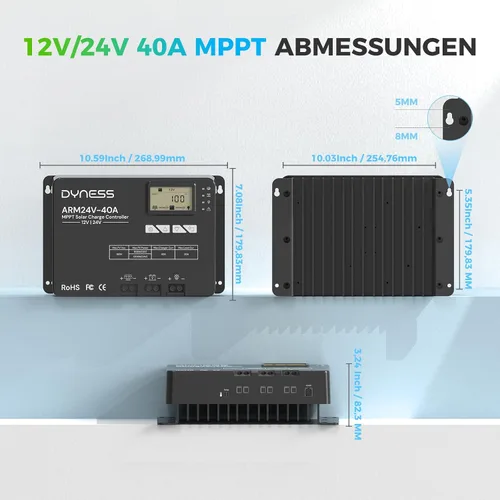 Vista 2 de Dyness Controlador de carga solar MPPT automático de 40 A, 12 V/24 V, control de aplicación y pantalla LCD, regulador solar de 40 amperios
