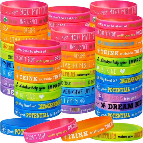 Vista 11 de Bucherry 120 pulseras de silicona motivacionales a granel inspiradoras de goma unisex con citas positivas para estudiantes, profesores, aula, Negro