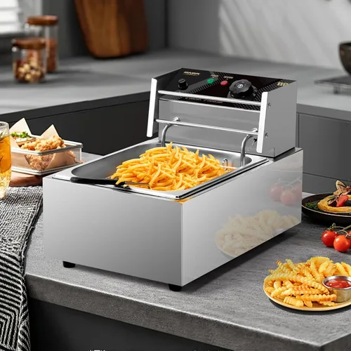 Vista 8 de Bonnlo Freidora eléctrica, freidora de encimera de 11.4 cuartos de galón con canasta, tapa, freidora comercial con control de temperatura, tanque