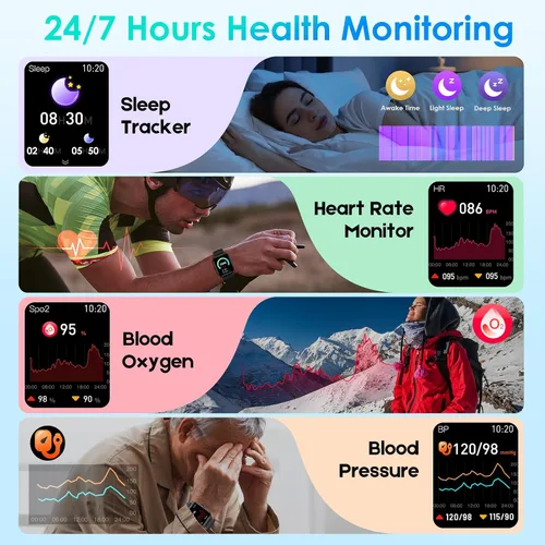 Vista 3 de Smart Watch for Men Women Make Call Answer 1.85" with 20+ Sport Modes Fitness Tracker Sleep Spo2 Heart Rate Monitor Smartwatch Waterproof Pedometer