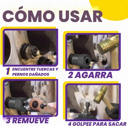 Vista 5 de Kit de extractor de pernos de 5 piezas, resistente, herramienta de extracción de tuercas de impacto de 1/2 pulgada, juego de extractor de tuercas