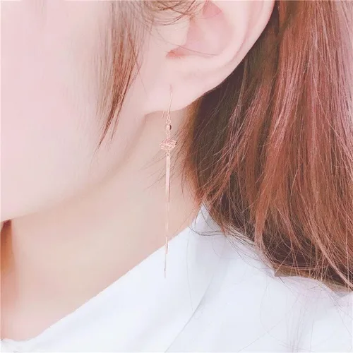 Vista 6 de SAGEKING 2024 New 585 Purple Gold Plated 14K Rose Gold Fashion Flower Long Tassel Earrings For Women Sweet Classic Light Luxury Dinner Jewelry