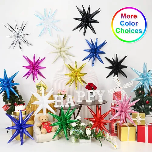 Vista 8 de 9 piezas de globos de estrella beige, grandes globos de papel de aluminio en forma de estrella en explosión, globos de Mylar en punta color crema