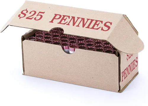 Vista 2 de Caja de almacenamiento Penny roja con capacidad para 50 rollos de monedas envueltos, 10 cajas