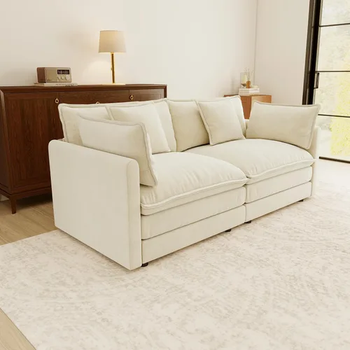 Vista 4 de Sofá Loveseat Grande en Beige y Blanco de 194.8 cm, Sofás Seccionales de 2 Plazas Grandes para Sala de Estar, Sofá Seccional Modular de Tela