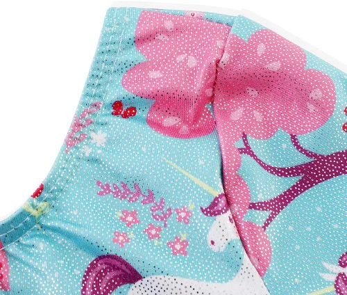 Vista 100 de HOZIY - Leotardos de manga larga para niñas, de gimnasia, para niños pequeños, trajes florales de unicornio, galaxia, arco iris, patrón de rayas