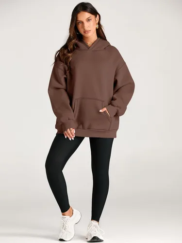 Vista 5 de Trendy Queen - Sudaderas extragrandes con capucha para mujer, suéteres de manga larga, sin botones, de vellón, de otoño, ropa de invierno