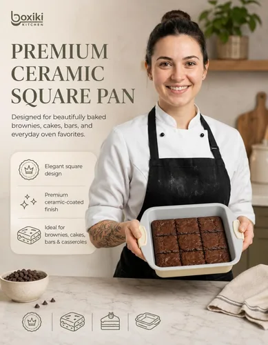 Vista 3 de Boxiki Kitchen Ceramic Square Cake Pan, 12x10x2 Inch Aluminized Steel Baking Pan, KFCC Korean Ceramic Coated Nonstick Bakeware, Heavy Duty Oven Safe