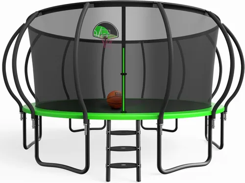 Vista 3 de YORIN Tranpoline - Tranpoline de 10 12 14 15 16 pies para niños y adultos, tranpolina recreativa de 1500 libras con aro de baloncesto, red
