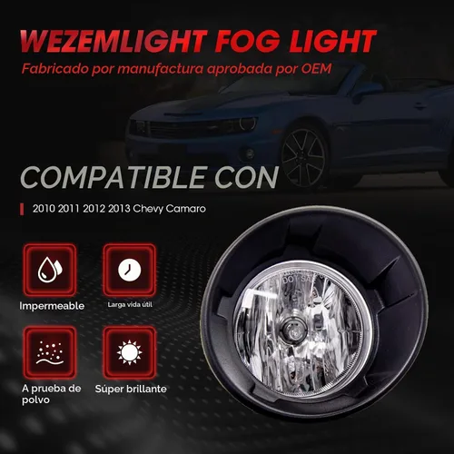 Vista 4 de Reemplazo de montaje de luz antiniebla para Chevy Camaro 2010 2011 2012 2013 con bombillas halógenas y bisel negro (lente transparente)