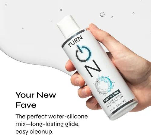 Vista 3 de Turn On lubricante personal híbrido Mezcla de agua y silicona para un deslizamiento ultra suave, duradero, no pegajoso y fácil de limpiar