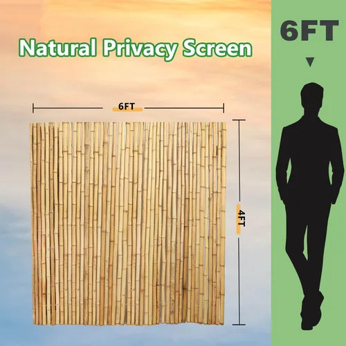 Vista 2 de Rollo de valla de bambú natural de 4 pies x 6 pies, valla de privacidad exterior de bambú, paneles de pantalla de privacidad natural para jardín, al