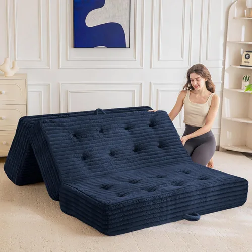 Vista 12 de MAXYOYO Sofá cama plegable, sofá cama plegable de 6 pulgadas, colchón plegable con asas, cama plegable de piel sintética suave con relleno de espuma