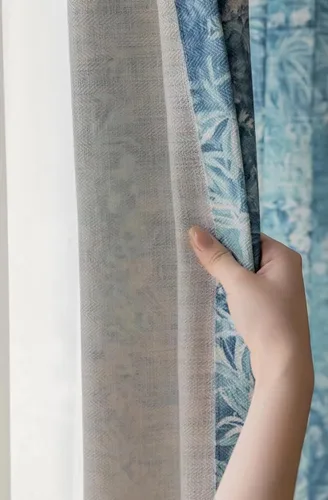 Vista 7 de Cortinas azules para ventana de sala de estar de 84 pulgadas de largo, juego de 1 panel largo de lino de algodón con textura floral, cortinas