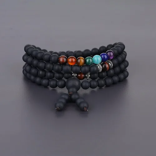 Vista 4 de COAI 108 Japa Mala 7 Chakra Stone Wrap Pulsera Collar