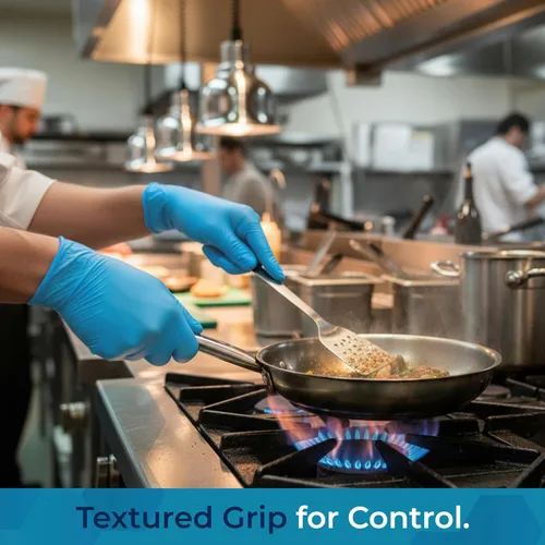 Vista 8 de VOS Guantes desechables Resistente Sin polvo Goma sin látex Caja de 100 unidades Seguro para alimentos