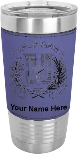 Vista 19 de LaserGram Vaso aislado al vacío de 20 onzas, escudo de armas, República Dominicana, grabado personalizado incluido (piel sintética, estilo béisbol)