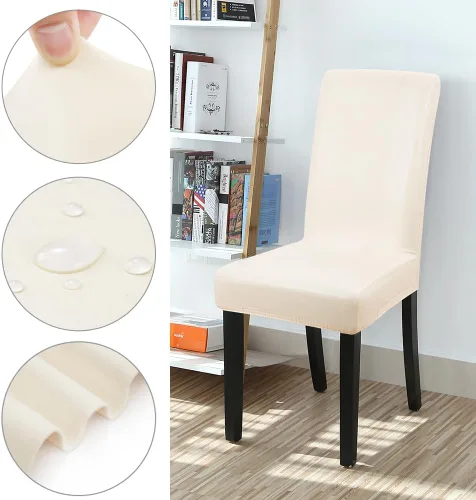 Vista 5 de YISUN Fundas para sillas de comedor, de piel sintética sólida, impermeable y resistente al aceite, fundas protectoras para sillas de comedor