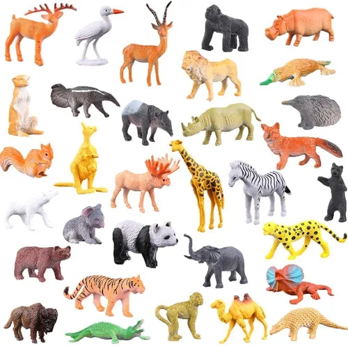Vista 2 de ValeforToy 54 Figuras de animales pequeños de la jungla con caja de regalo. Juguetes para regalar en fiestas para niños, infantes.