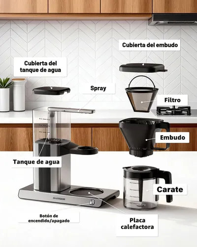 Vista 7 de SHARDOR Cafetera de goteo de 8 tazas con filtro reutilizable y cafetera de cristal, color negro y plateado
