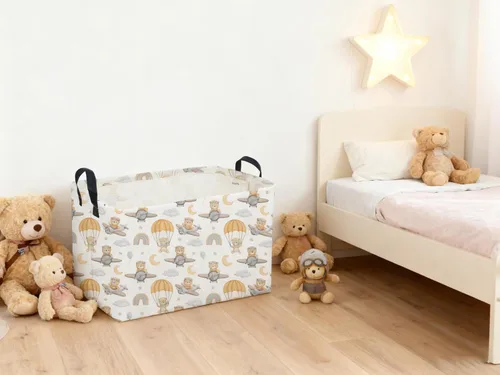 Vista 4 de Sanjiaofeng - Cestas rectangulares para niños con forma de oso, contenedores de almacenamiento con asas. Linda cesta de almacenamiento para ropa