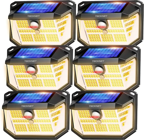 Vista 13 de TECKNET 231 luces LED solares de movimiento al aire libre impermeables, juego de 4 unidades con ángulo de 300° y 3 modos de iluminación, luces