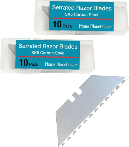Vista 9 de Cuchillas dentadas para cuchillo utilitario – Paquete de diez maquinillas de afeitar de sierra SK5 de alta resistencia para reemplazo de cortador