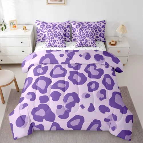 Vista 25 de Erosebridal Juego de edredón de 7 piezas con estampado de leopardo, tamaño Queen, juego de ropa de cama súper suave con estampado de guepardo, juego