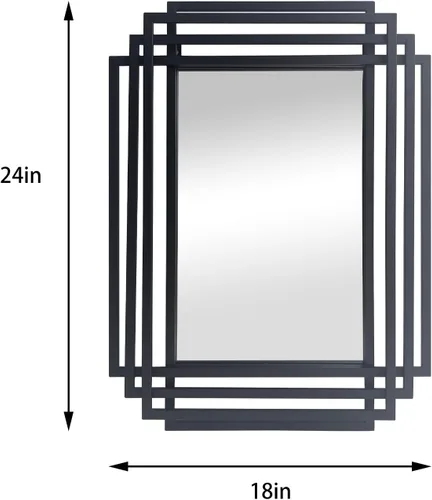 Vista 6 de Espejo de pared rectangular decorativo de 24 x 18 pulgadas con marco de metal negro Geometric Design, HD Mirror, Horizontal/Vertical Hanging, Art