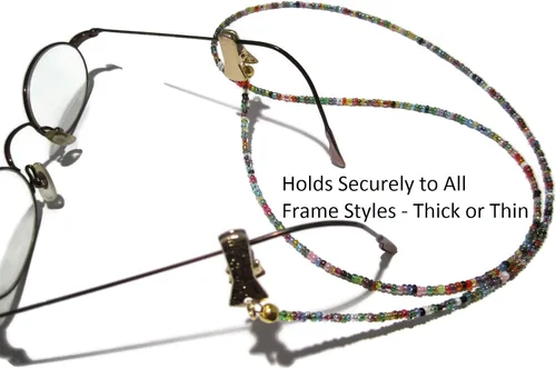 Vista 4 de Cadena de gafas para mujer con cuentas de 32 colores, presilla dorada, lanyard para gafas