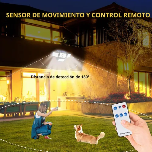 Vista 6 de Lámpara solar con sensor de 4 cabezales, sensor de movimiento para exteriores, 3000 lm, 283 LED, 6500 K, sensor de movimiento, IP65 impermeable