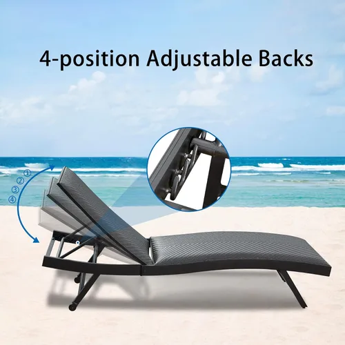 Vista 4 de Domi - Juego de 2 tumbonas para exteriores, de aluminio, acolchadas, de espuma de secado rápido, con respaldo ajustable para playa, piscina, césped