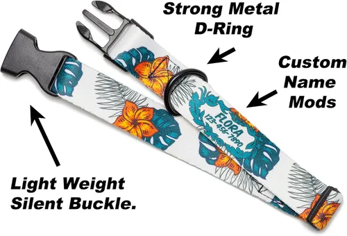 Vista 4 de Hawaiian Plumeria Dog Collar Personalized (Small 5/8")
