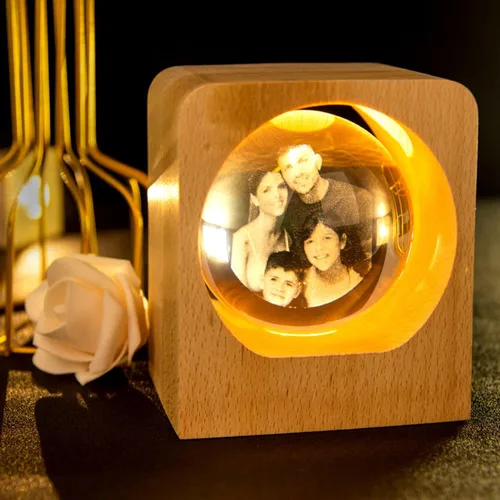 Vista 4 de Bola de cristal personalizada con foto LED, luz nocturna para dormitorio, oficina, decoración de regalo, boda, pareja, padres, fotos de mascotas