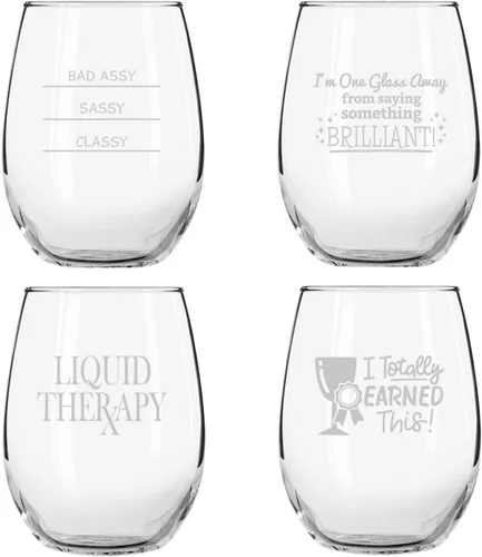 Vista 4 de Juego de 4 copas de vino divertidas sin tallo (15 onzas) - Divertido regalo de copas de vino para mujeres, fiestas, eventos, diversión de anfitrión