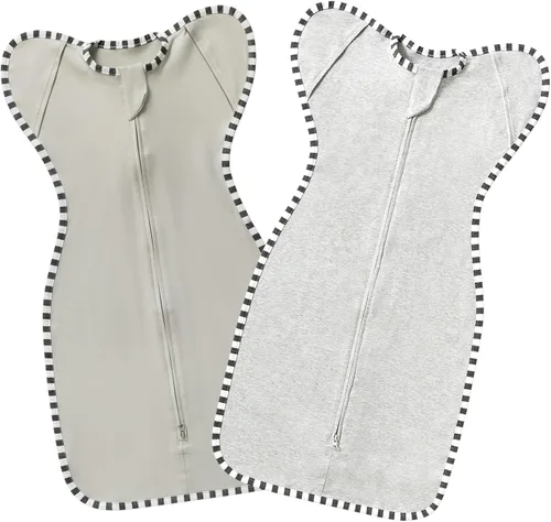 Vista 6 de Swaddling - Saco de dormir para recién nacido, paquete de 2 unidades, 100% algodón, diseño de brazos hacia arriba con cremallera de 2 vías, manta