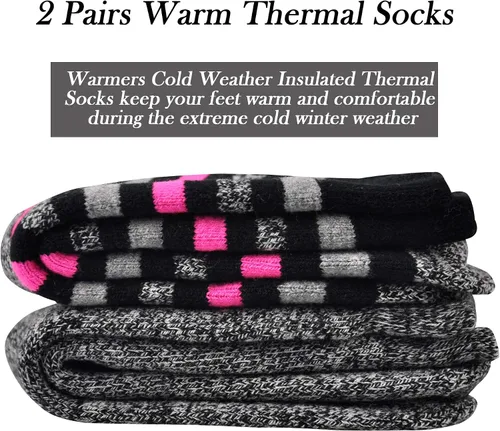 Vista 7 de JORMATT 2 pares de calcetines térmicos gruesos para mujer, antideslizantes, aislados, calentados, pesados y cálidos para invierno y clima frío