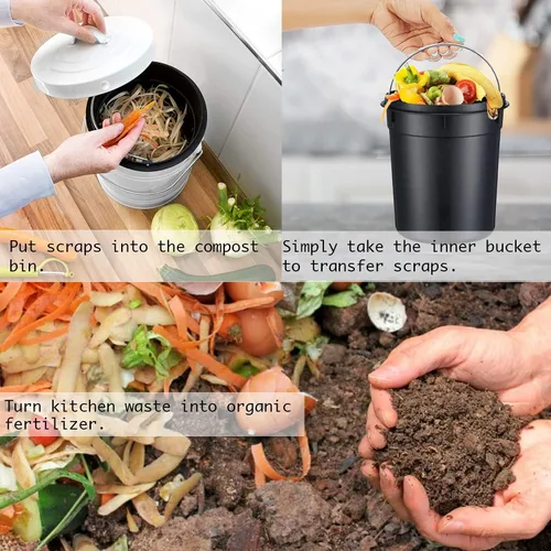 Vista 5 de Contenedor de compost para encimera de cocina, LALASTAR - Contenedor pequeño de compost de metal para cocina interior sellado con tapa