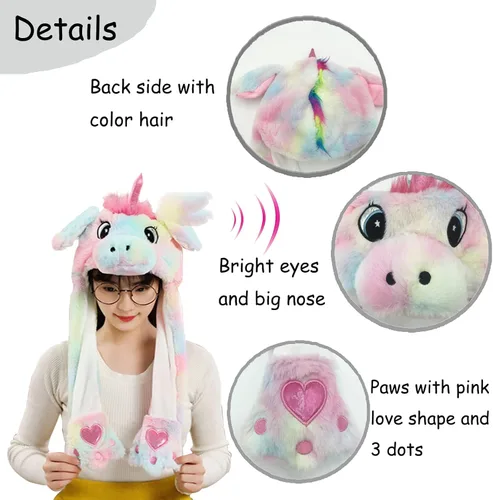 Vista 3 de GADMEXILY Gorro de peluche con orejas de animal para saltar para Halloween, Navidad, cosplay, novedad, gorra de fiesta para adultos, mujeres y niños