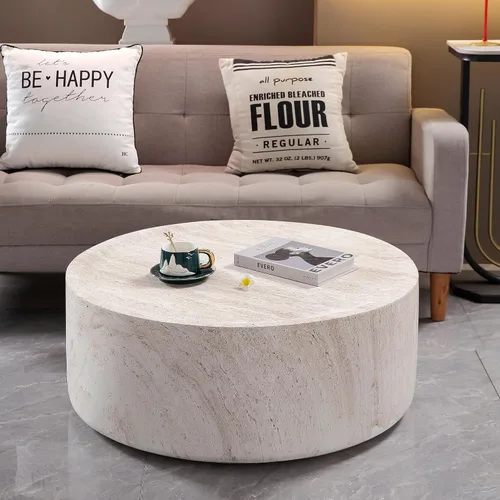 Vista 7 de kevinplus ø22'' Marble Top Side Table Round Circle Fluted End Table for Living Room, Modern Luxurious Wood Frame & Brushed Gold Metal Base, No