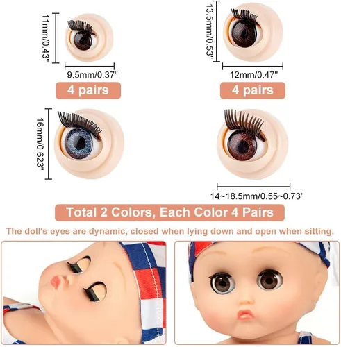 Vista 2 de PH PandaHall 16 pares de ojos de seguridad 3D con pestañas, 4 estilos de ojos de marioneta, ojos de marioneta amigurumi, ojos movibles de dibujos