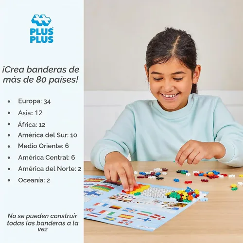 Vista 2 de Plus-Plus - Aprende a Construir - Banderas del Mundo - 500 Piezas, Juego de Construcción STEM/STEAM, Mini Bloques de Rompecabezas Interconectables