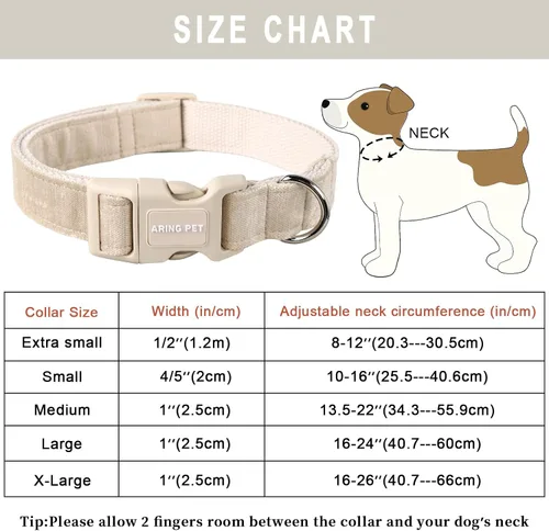 Vista 6 de Aring Pet Collar de algodón, ligero y ajustable, con hebilla de liberación rápida para perros pequeños, medianos y grandes Y: caqui