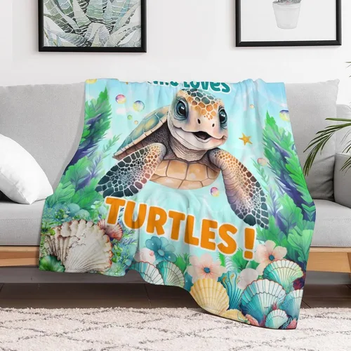 Vista 4 de Manta de tortuga para regalo, manta de 40 x 30 pulgadas, cálida, acogedora, suave, manta de regalo de tortuga marina para niñas y niños, decoración