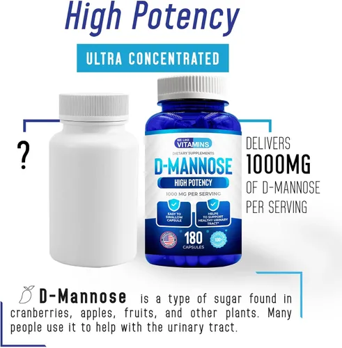 Vista 4 de We Like Vitamins D-Mannose - Cápsulas de 1000 mg – 180 cápsulas vegetales fáciles de tragar – El suplemento de manosa de arándano D ayuda a apoyar