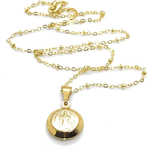 Vista 2 de LESLIE BOULES Collar con medalla de San Benito chapado en oro de 18 quilates para mujer, joyería religiosa