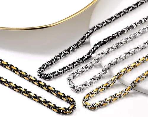 Vista 3 de PROSTEEL Collar de acero inoxidable de 0.1570.315 pulgadas para hombres, niños y mujeres, elegante y fresco, cadena bizantina, tono negro, dorado
