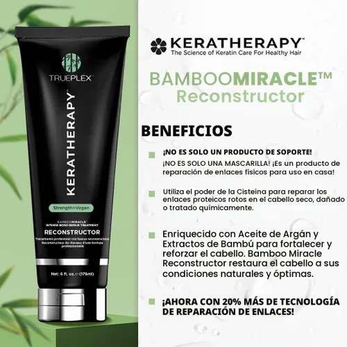 Vista 2 de KERATHERAPY Bamboo Miracle Reconstructor Bond Repair Tratamiento, 6 onzas, 6.0 fl oz – Protección térmica vegana y fortalecedor del cabello