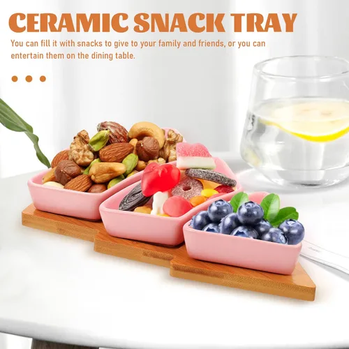 Vista 8 de Angoily Bandeja de cerámica con forma de árbol de Navidad para entretenimiento, plato de servir alimentos con base para aperitivos, aperitivos Rosa